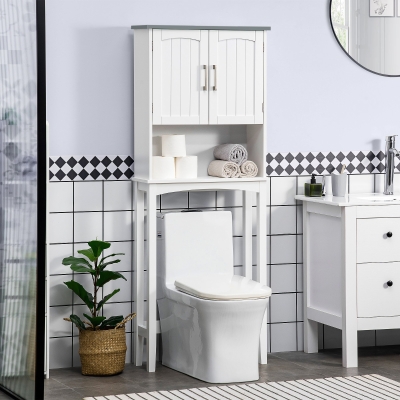 Kleankin Móvel WC Acima Do Vaso Sanitário com Armário de Duas Portas Prateleira Ajustável e Compartimentos Abertos Branco