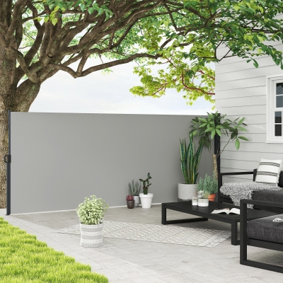 Outsunny Tela lateral da loja Retrátil 4x1,60 m Alumínio Poliéster Anti UV Alta densidade 180 g/㎡ Cinzento