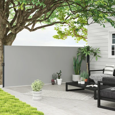 Outsunny Tela lateral da loja Retrátil 4x1,60 m Alumínio Poliéster Anti UV Alta densidade 180 g/㎡ Cinzento