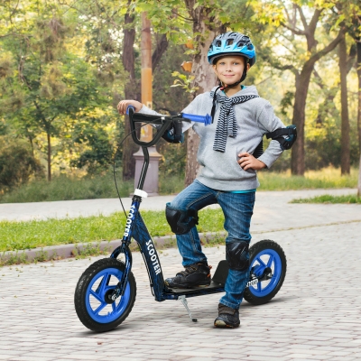Aiyaplay Patinete Scooter para Crianças com Rodas Grandes de 6-12 Anos Altura Ajustável Freio Traseiro descanso Lateral Azul
