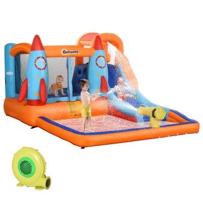 Outsunny Castelo Insuflável para Crianças Piscina com Escorrega e Trampolim Bomba Elétrica 350x250x185 cm Multicolorido