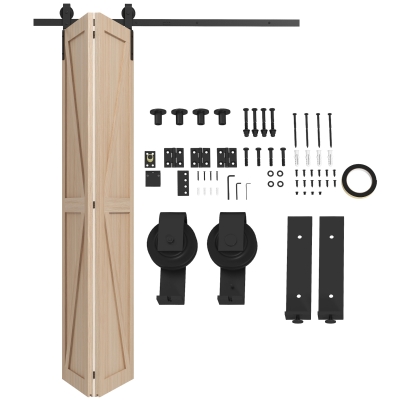 HOMCOM 152,5 cm Kit de Trilho para Porta de Celeiro deslizante Dobrável em Aço para 2 Portas