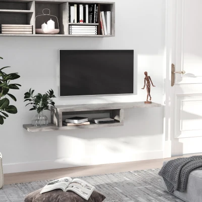 HOMCOM Móvel de TV Mural Flutuante Suspenso Prateleira Flutuante Prateleira Passagens de Fios Cinza