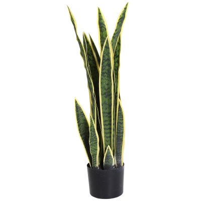Outsunny Sanseveria Artificial Planta Falsa Realista com Vaso Ø15x80 cm Verde e Amarelo