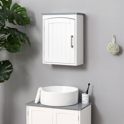 Kleankin Armário WC Suspenso Armário de Remédios Armário de Parede para Banheiro Porta Prateleira Ajustável 41x18,5x52 cm MDF Branco