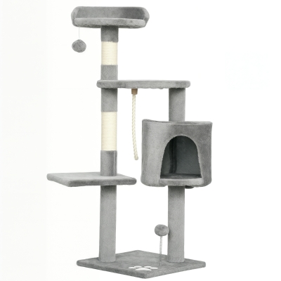 Pawhut Árvore de Gatos Multi Equipada Arranhadores Plataformas Ninho Corda Brinquedos 40x40x114 cm Cinza