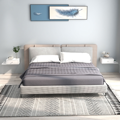 HOMCOM Conjunto de 2 Mesas de Cabeceira de Parede Conjunto de 2 Mesas de Cabeceira Prateleira Lateral e Gaveta 55x30x15 cm MDF Branco