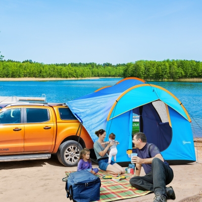 Outsunny Tenda de Carro para Suv 5-6 Pessoas com 3 Portas Janela de Malha para Caminhada Azul e Laranja
