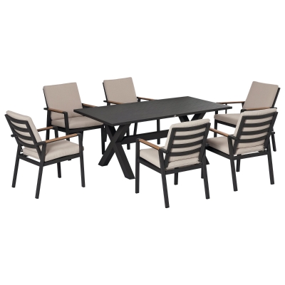 Outsunny Gartenmöbel-Set für 6 Personen, 6 Stühle, 1 Tisch, wetterbeständig, 175 cm x 92 cm x 73 cm, Schwarz + Grau