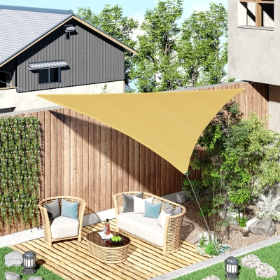 Outsunny Véu de Sombra Triangular de Grande Porte 5x5x5 m Polietileno de Alta densidade Resistente Aos Raios UV Cor de Areia