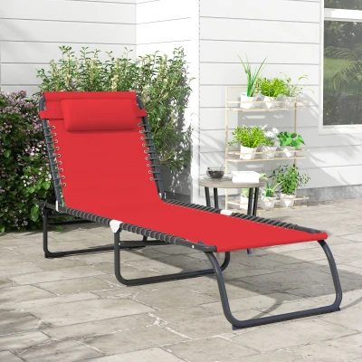 Outsunny Espreguiçadeira de Sol Dobrável Encosto Inclinável Multi Posições Aço Termoplástico Atacadores Elásticos Textilene Vermelho