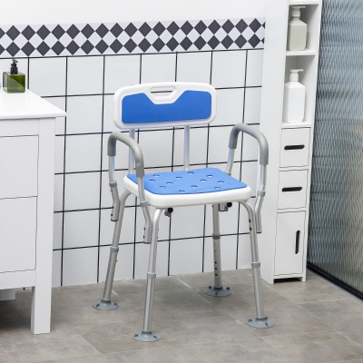 HOMCOM Cadeira de Duche com Almofadado e Altura Regulável Braços e Pés de Ventosa