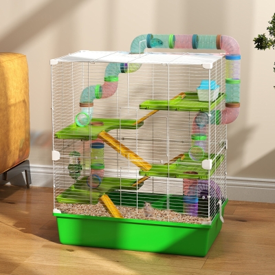 Pawhut Grande Gaiola para Hamsters Gaiola para Roedores 5 Níveis com Túneis Bebedouro Roda Casinha Escadas