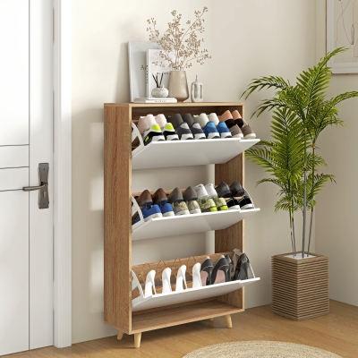 HOMCOM Móvel para Sapatos 3 Portas com Prateleira Ajustável 72x24x119 cm Madeira e Branco