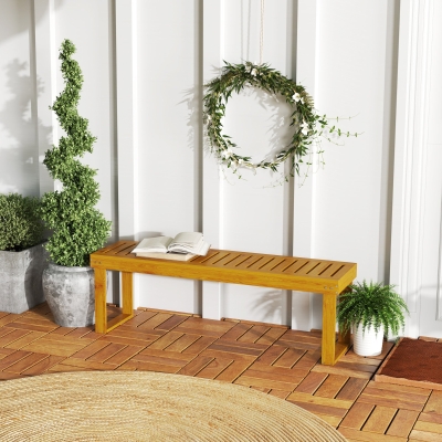 Outsunny Banco de Jardim Banco em Madeira de Pinho 2 Lugares Banquinho de Jardim Assento em Ripas 132x34x43 cm Madeira Natural
