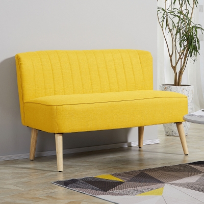 HOMCOM Sofá de 2 Lugares Moderno em Tecido Sem Braços com Pernas em Madeira 117x56,5x77 cm Amarelo