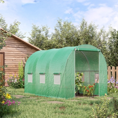 Outsunny Estufa de Jardim Tunnel Superfície Solo 6 ㎡ 3x2x2 m Estrutura Tubular Reforçada Porta com Zíper 6 Janelas Enroláveis Verde