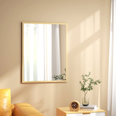 HOMCOM Espelho de Parede Retangular 90x70 cm Moldura de Madeira Ideal para Banheiro Sala ou Quarto Natural