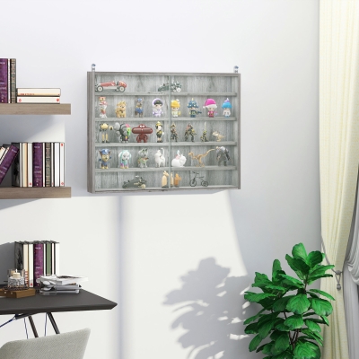 HOMCOM Vitrine de Parede para Objetos de Coleção 5 Prateleiras Ajustáveis em Altura e 2 Portas de Correr 80x9,5x60 cm Cinza