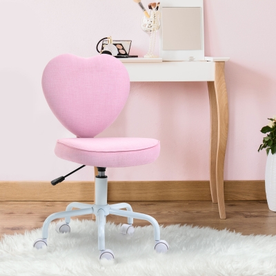 HOMCOM Cadeira de Escritório em estilo Fofo em Forma de Coração Ajustável em Altura em Tecido de Linho Rosa 40x50x79-89 cm