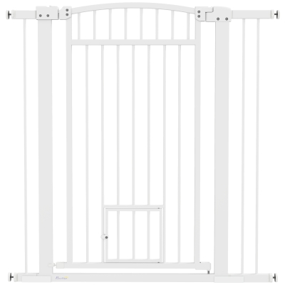 Pawhut Barreira para Cães Largura Ajustável 76-102 cm Barreira Extra Larga com Porta para Gato Branco