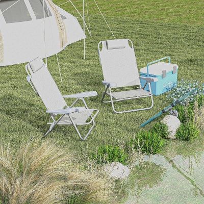 Outsunny Conjunto de 2 Cadeiras de Jardim Dobráveis Cadeira de Pesca Portátil Cadeira de Campismo Apoio de Cabeça Inclinável 6 Níveis