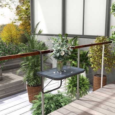 Outsunny Mesa de Varanda Suspensa em Alumínio Dobrável Tampo Retangular Altura Ajustável 60x40x55-64 cm Preto