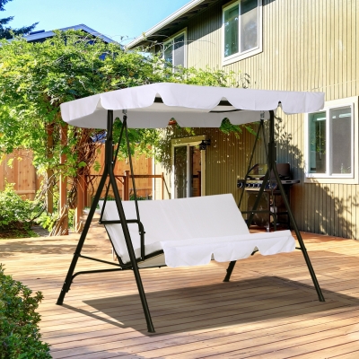 Outsunny Balança de Jardim 3 Lugares Telhado Inclinação Ajustável Assento e Encosto 1,72x1,1x1,52 m Aço Preto Poliéster Branco