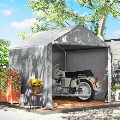 Outsunny Abrigo de Jardim 2x2x2 m bicicletas ao ar livre com Estrutura em Aço Galvanizado Impermeável e Resistente Aos Raios UV Cinza