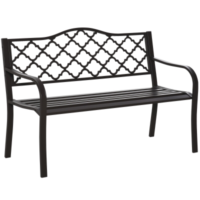Outsunny Banco de Jardim 3 Lugares em Estilo Rústico Chique 128x60x89 cm Metal Epóxi Anticorrosivo Fundição Marrom