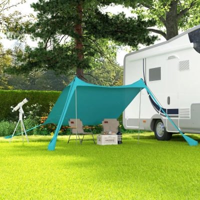Outsunny Tenda de Praia Abrigo Solar de Acampamento Lona com 2 Postes Toldo de Sombra Externo 215x200x200 cm