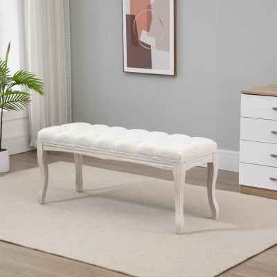 HOMCOM Polsterbank Sitzbank Truhenbank Schuhbank Pianobank Klavierbank Vintage Bettbank Schlafzimmer Wohnzimmer Flur Gummiholz Leinen Beige 110 x 40 x 48 cm