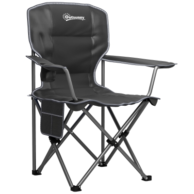 Outsunny Cadeira de Camping Dobrável e Portátil com Porta Copos Bolsos Laterais e Saco de Transporte Preto