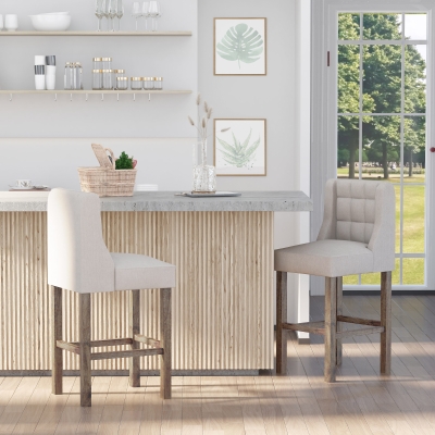 HOMCOM Conjunto de 2 Bancos de Bar com Capitonê Madeira Maciça Incl. Apoio para Pés 47x50x101 cm Cinza Natural