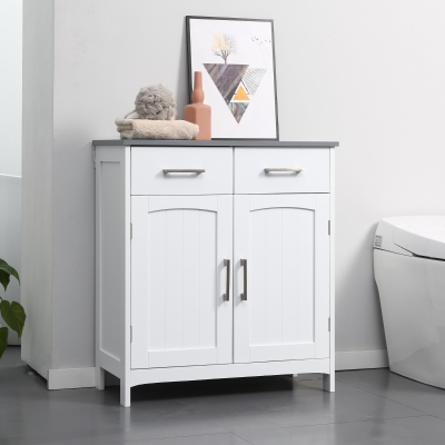 Kleankin Móvel de Banheiro com 2 Gavetas Armário com Portas Prateleira Ajustável 68x33x76 cm Branco