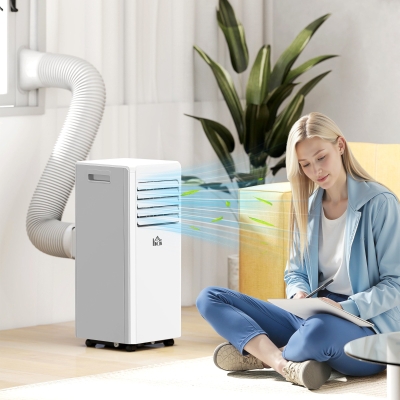 HOMCOM Ar Condicionado Portátil 9000 Btu/H 4 em 1 Arrefecimento Ventilador desumidificador Temporizador 24H Comando Remoto Branco