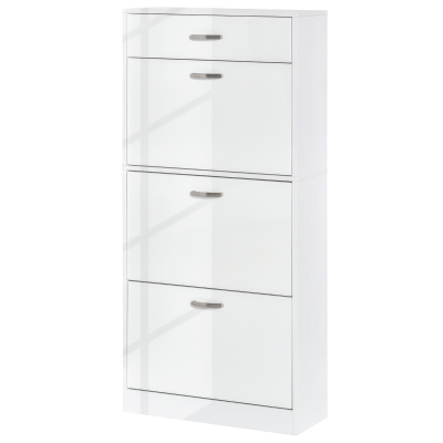 HOMCOM Armário de Sapatos 3 Portas Basculantes e Gaveta deslizante 62x24x135 cm Alças de Alumínio Painéis de Partículas Branco
