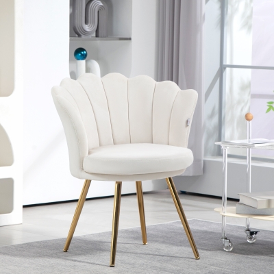 HOMCOM Poltrona Concha Cadeira Toucador Cadeira de Veludo Cadeira de Sala com Pés de Metal Dourado Creme
