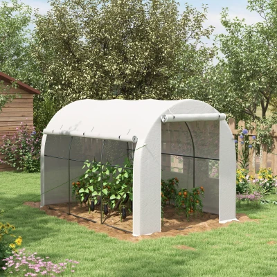 Outsunny Estufa de Jardim 6 ㎡ 3x2 m com 1 Porta 2 Paredes Laterais com Fecho de Correr 6 Janelas Branco