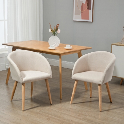 HOMCOM Conjunto de 2 Cadeiras de Sala de Jantar Cozinha Escandinavo Pés de Madeira Assento Encosto Braços Ergonómicos Linho Beg