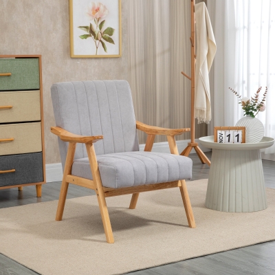 HOMCOM Poltrona em estilo Escandinavo Material Semelhante a Veludo Madeira Maciça 68x74x82 Natural Cinza