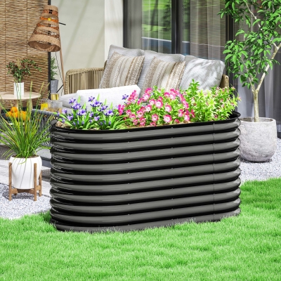 Outsunny Caixa de Plantio Caixa de Plantas Metálica com Borda de Segurança e Luvas Fundo Aberto 160x80x80 cm Cinza Escuro