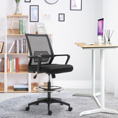 Vinsetto Cadeira de Escritório Assento Alto Ajustável 64x59x104-124 cm Bancode Escritório Giratória 360° Malha Respirável Preto