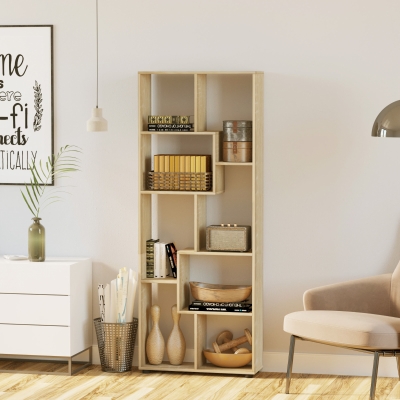 HOMCOM Biblioteca Estante Zigue Zague estilo Contemporâneo 70x24x178 cm Painéis de Partículas Madeira Natural