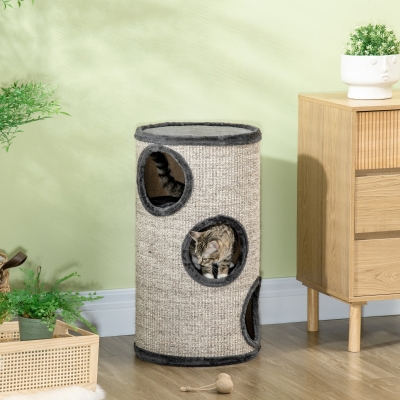 Pawhut Árvore de Arranhar com 3 Níveis Tapete de Arranhar de Corda de Sisal Árvore de Arranhar para Gatos 38x38x70 cm Cinza