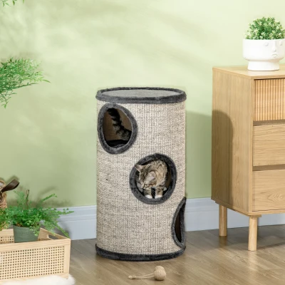 Pawhut Árvore de Arranhar com 3 Níveis Tapete de Arranhar de Corda de Sisal Árvore de Arranhar para Gatos 38x38x70 cm Cinza