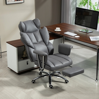 HOMCOM Cadeira de Escritório Ergonômica Acolchoada com Apoio para Os Pés Encosto Ajustável Rotação 360° Cinza Escuro