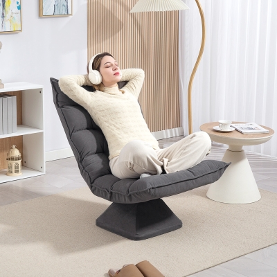 HOMCOM Cadeirão Relaxamento Cadeira de Salão Inclinação Do Encosto Ajustável Giratório a 360° Revestimento de Linho Cinzento Mesclado