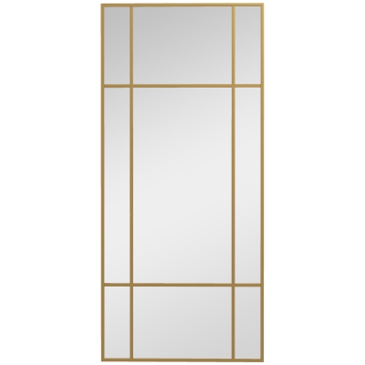 HOMCOM Espelho de Parede Vitral Retangular Estilo Janela Horizontal ou Vertical com 4 Ganchos em Metal Dourado 110x50 cm