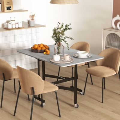 HOMCOM Mesa Dobrável de Ribalta para 4-6 Pessoas com 6 Rodas em Madeira e Aço 120x80x73 cm Cinza